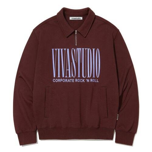 [VIVASTUDIO] HALF ZIP UP COLLAR TEE★関税/送料込★韓国の人気 비바스튜디오 VIVASTUDIO HALF ZIP UP COLLAR TEE BURGUNDY - G